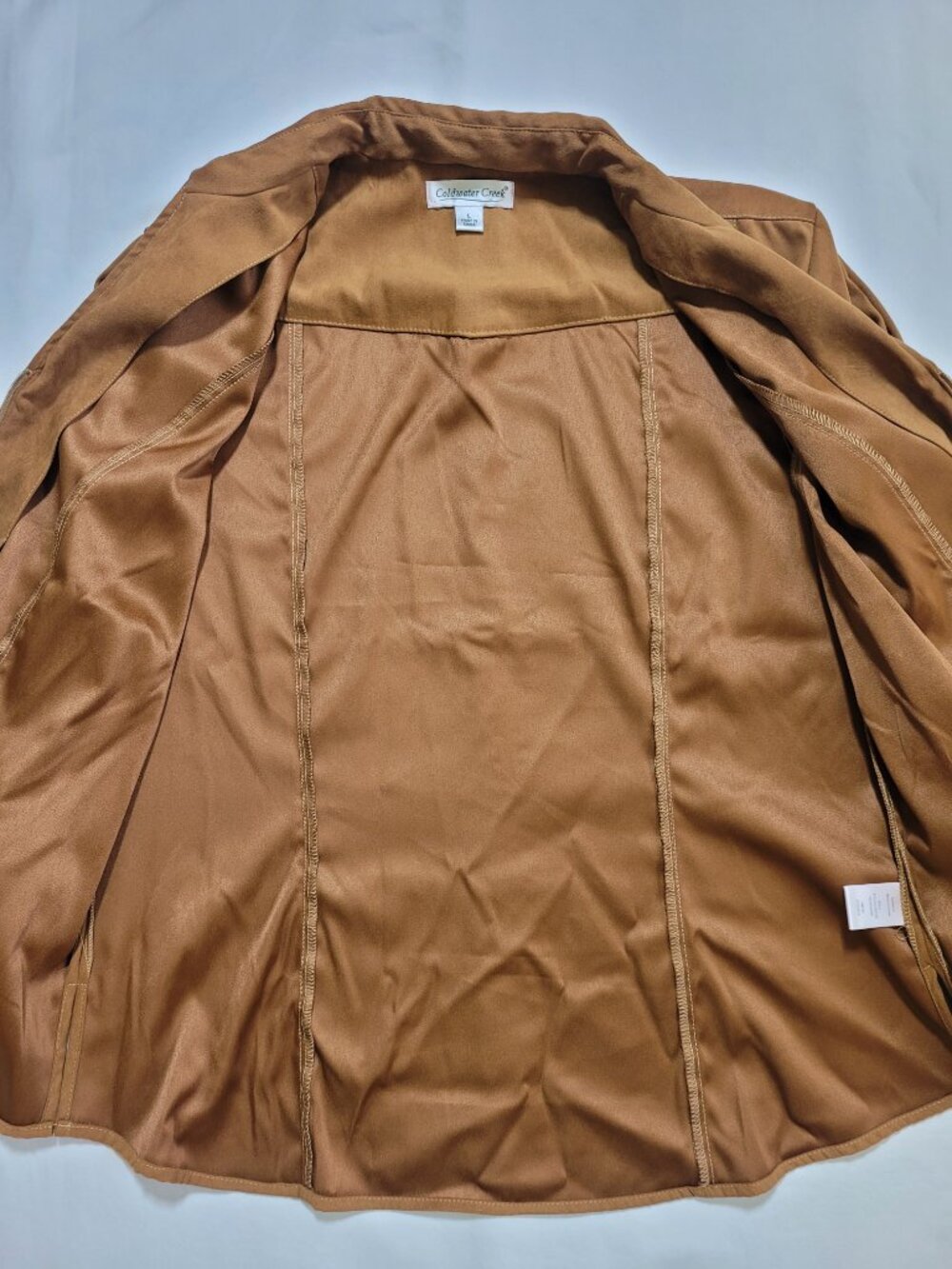 Coldwater Creek Faux Suede Zip Up Lightweight Jacket Camel Brown Large Preppy - Picture 6 of 11